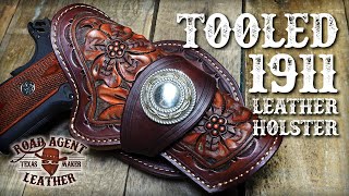 Making a tooled leather 1911 holster Leathercraft ASMR [upl. by Nnaecyoj]