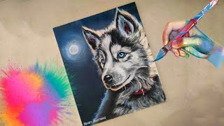 Husky Acrylic Painting huskypainting acryliconcanvas howtopaint paintingtutorial [upl. by Annawot]