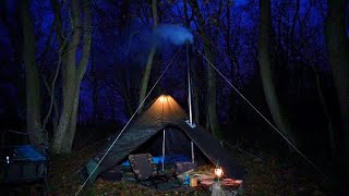 Hot tent Camp The First One This Winter Wood stove Warmth Svea 123r stove Wiltshire Man [upl. by Aremihc]