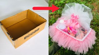 DIY HAMPER From CARDBOARD BOX  Cardboard Reuse Ideas  Cute Hamper [upl. by Annej]