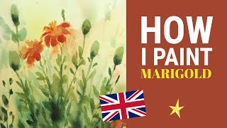 Painting marigold in watercolor  ENGLISH VERSION [upl. by Mazman368]