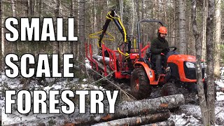 Small Scale Logging With a Kubota Compact Tractor and Forwarding Trailer [upl. by Ailecec]