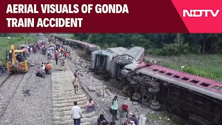 UP Train Accident  Aerial Visuals Of Gonda Train Accident Show Severe Damage [upl. by Lledrev255]