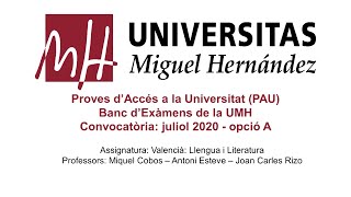 Valencià Llengua i Literatura Juliol de 2020  Opció A [upl. by Irved]