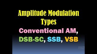 Amplitude Modulation Techniques AM DSBSC SSB VSBDouble Sideband Single Sideband Vestigial [upl. by Ingra]