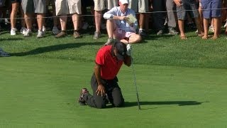 Tiger Woods drops to his knees in pain during final round of The Barclays [upl. by Inimak410]