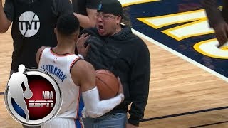 Russell Westbrook pushes away Denver Nuggets fan after fan gets in Westbrooks face  ESPN [upl. by Shaffer]