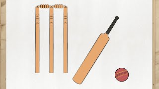 How to draw a Cricket Bat Ball and Wicket step by step VERY EASY and fast [upl. by Nayrb]