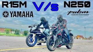 R15M Yamaha vs N250 Pulsar Drag race in this video yamaha r15m bajaj pulsar n250 dragrace [upl. by Jaimie]