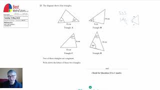 Congruent Triangles GCSE Maths Edexcel foundation Paper 1 May 2020 Question 23 [upl. by Eentruoc741]