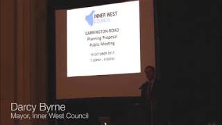 Mayor Darcy Byrne opens the Carrington Road proposal public meeting [upl. by Pooley]