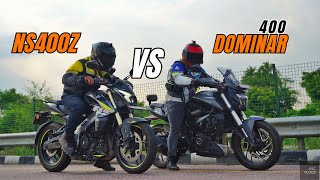 Bajaj Dominar 400 vs Bajaj Pulsar NS400z Drag Race [upl. by Alek229]