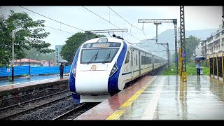 Speeding Vande Bharat Takes a Refreshing Rainshower Bath at Neral [upl. by Ojeitak]