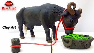 Sculpting Clay  Buffalo making with clay tutorial  Animals making with clay  clay animal Art [upl. by Carli]