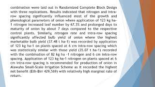 Optimal Rate of Nitrogen and Intra Row Spacing for Economical Production of Onion under Irrigated Fa [upl. by Brom]