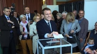 Emmanuel Macron casts vote in presidential poll [upl. by Normandy]