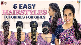 5 Easy hairstyles for girls  Hairstyle tutorial  Its Himaja [upl. by Ama692]