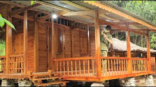 Full video making balcony and railing for beautiful wooden house in the forest [upl. by Alrich784]