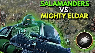 Warhammer 40K Battle Salamanders Face Off Against Eldar Army in Epic 3v3 Dawn of War 3 [upl. by Dib736]