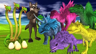 Lernaean Hydra VS Dinosaurs  Wolf  Triceratops  Stegosaurus  Spinosaurus  Cartoon Comedy Video [upl. by Eizdnil]