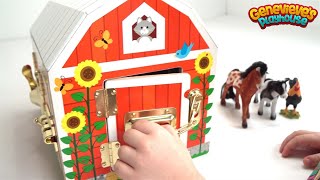 Genevieve Plays with Farm Animals and Wooden Marble Maze [upl. by Ecnerwaled]