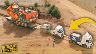 250 tonne mining excavator requires TWO trucks to transport it [upl. by Eelyah]