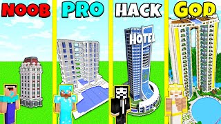 Minecraft Battle HOTEL BUILD CHALLENGE  NOOB vs PRO vs HACKER vs GOD  Animation [upl. by Bensky]