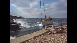 Narrow passage and strong winds in Privlaka Mali Lošinj Croatia [upl. by Adnarim]