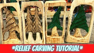 Relief Woodcarving Tree in Live edge slab with Chainsaw tutorial [upl. by Guarino]