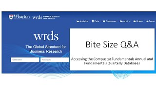 Accessing the WRDS Fundamentals Annual and Fundamentals Quarterly Databases [upl. by Seppala]