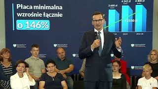 Płaca minimalna 2024 Premier Mateusz Morawiecki podał o ile wzrośnie [upl. by Dyraj]