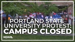 Portland State University protest  Campus closed Tuesday after protesters break into library [upl. by Sidnak571]