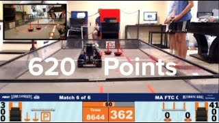 FTC Ultimate Goal 8644 620 Points at Mass State Championship Match 6 [upl. by Anaerb781]