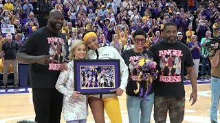 LSU Kim Mulkey senior night vs Kentucky Angel Reese with Shaq and Hailey Van Lith [upl. by Meehaf]