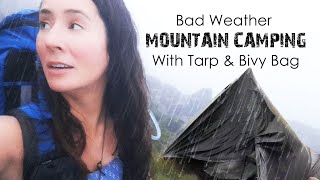 Challenging Wild Camp Solo Tarp amp Bivy on a Mountain in Wind Rain amp Fog 🌧️ Rhinog Fawr Snowdonia [upl. by Jasen]