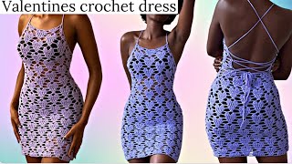 Valentines crochet halter dress  crochet hearts stitch 1st version [upl. by Leshia]