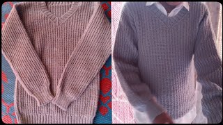 How to knit Mens sweater knitted bottom up v neck sweater [upl. by Drannel]