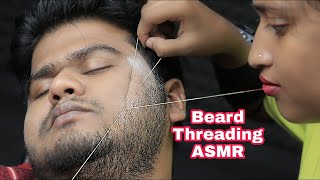 ASMR Beard Threading By Female Barber Pakhi  Beard Threading And Eye Brows Threading [upl. by Aneram]