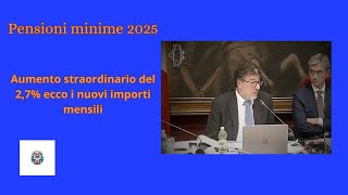 Pensioni minime 2025 aumento straordinario del 27 ecco i nuovi importi mensili [upl. by Gordie]