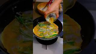 Make a shrimp and scallion pancake today its easy and deliciousfood cooking shorts [upl. by Namlaz]