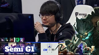 DK vs T1  Game 1  Semi Finals S11 LoL Worlds 2021  T1 vs DAMWON Kia  G1 full game [upl. by Eirrok]