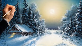 👍 Acrylic Landscape Painting  Winter Night  Easy Art  Drawing Lessons  Satisfying Relaxing [upl. by Atiuqan]