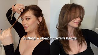 how i cut and style my curtain bangs [upl. by Siryt]