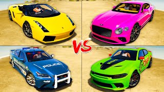 Lamborghini Gallardo vs Bentley Continental vs Police Lexus vs Dodge Charger  GTA 5 Which is best [upl. by Nipsirc]