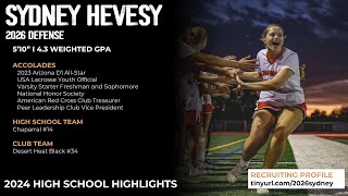 Sydney Hevesy 2026 Defense  High School Highlights 2024 [upl. by Shawna]