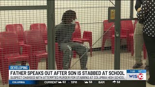 Father speaks out after son is stabbed at school [upl. by Enyluqcaj]