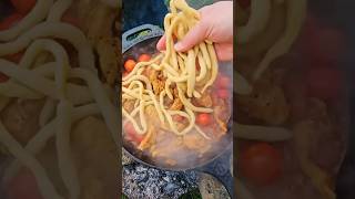 Delicious pasta with Parmesan cheese and chicken cooked outdoorsoutdoorcooking cooking asmr food [upl. by Mansoor409]