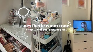 AESTHETIC ROOM TOUR ☁️ vanity makeup skincare etc [upl. by Funda892]