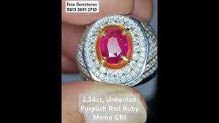 Unheated Purplish Red Ruby 234ct Memo GRI Flawless Good luster amp color set in ring 081338912710 [upl. by Naiditch61]