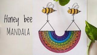 Mandala art for beginners  easy drawing  easy honey bee drawing  rainbow drawing  zentangle art [upl. by Debra]